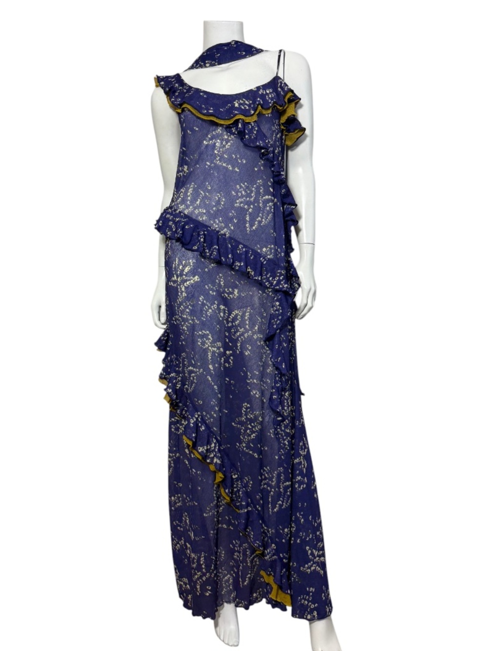 SIEDRÉS Monica Purple Printed Scarf Ruffle Maxi Dress EU 40 US 8 NWT